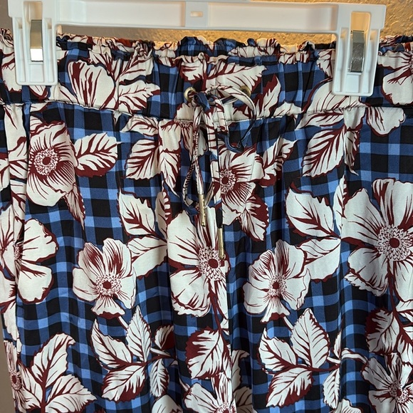 Anthropologie Scotch & Soda pull on Wide-Leg floral blue plaid Pants/ size S - Picture 7 of 12